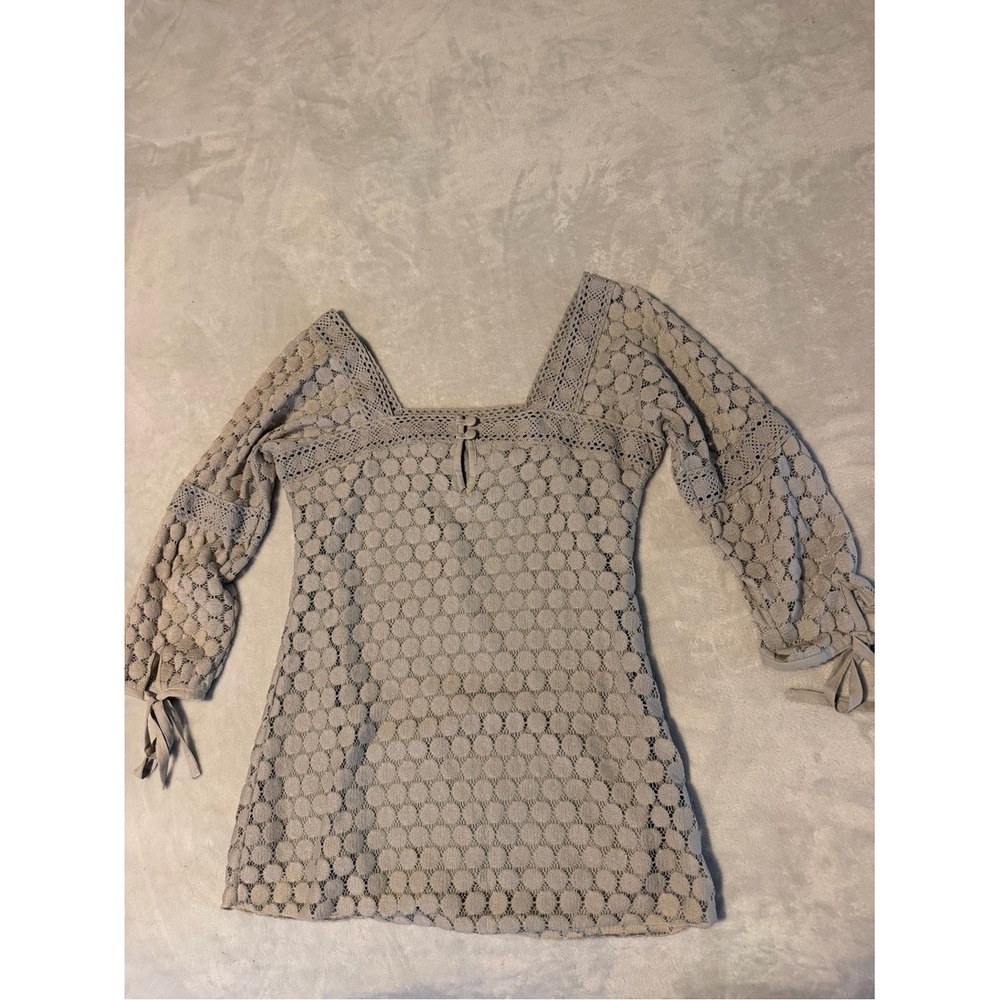 Solitaire Crochet Lace Dress Womens S Taupe Excellent Long Sleeve Tunic Boho